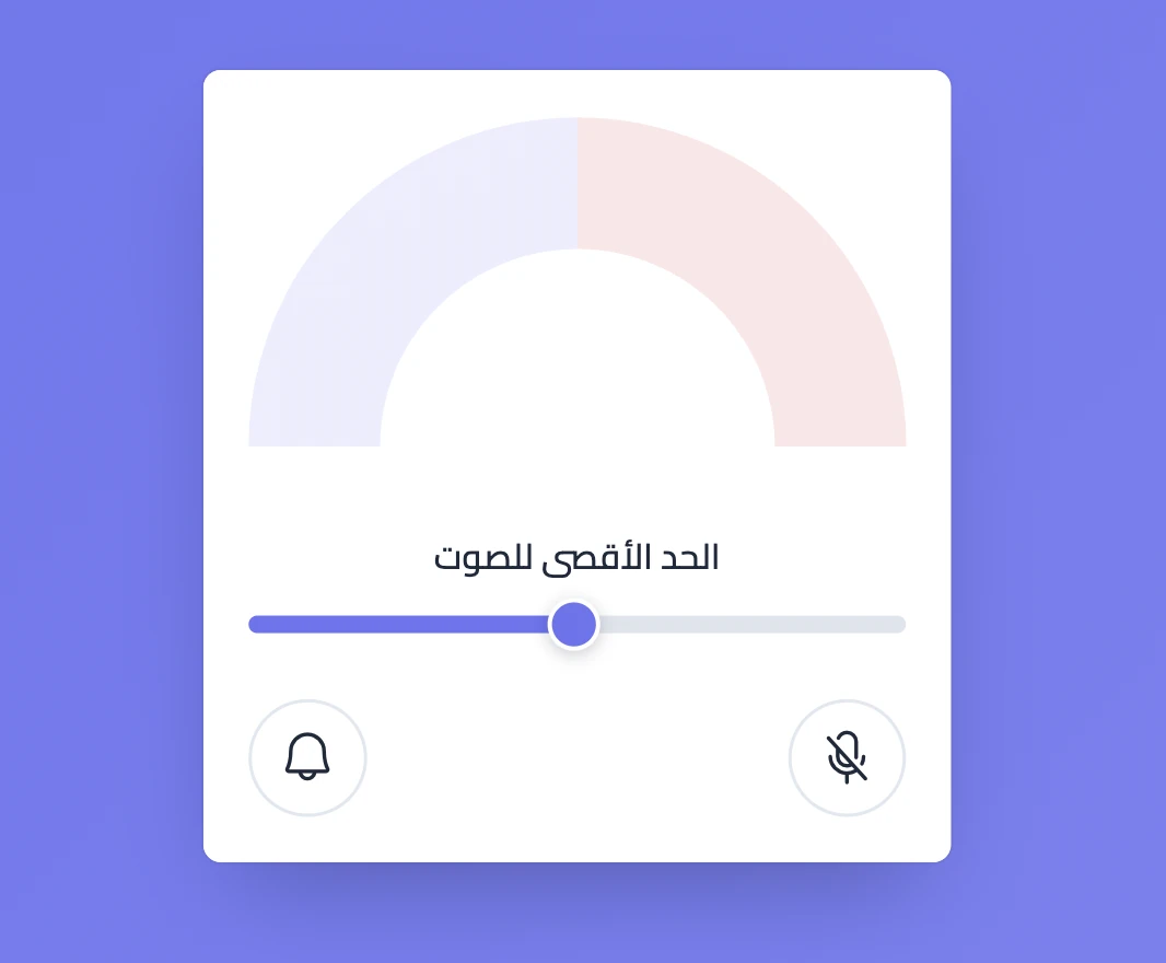 مقياس الصوت في سبورة مع الحد الأقصى للصوت وخيارات الميكروفون والتنبيه