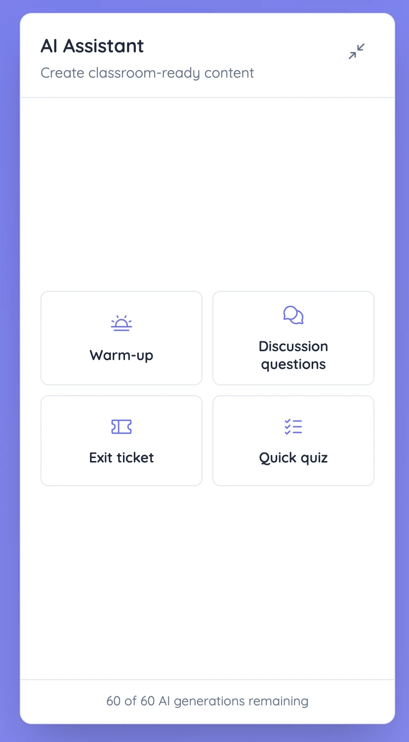 Sabura AI Assistant with warm-up, discussion, exit ticket, and quick quiz choices